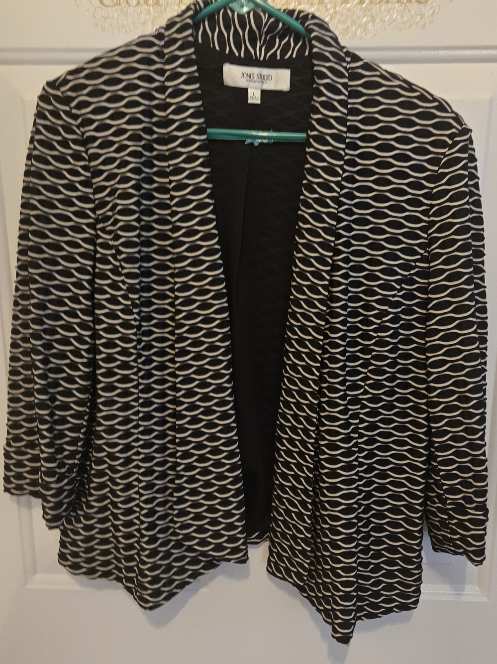 Jones Studio Black & White Textured Open-Front Blazer Cardigan